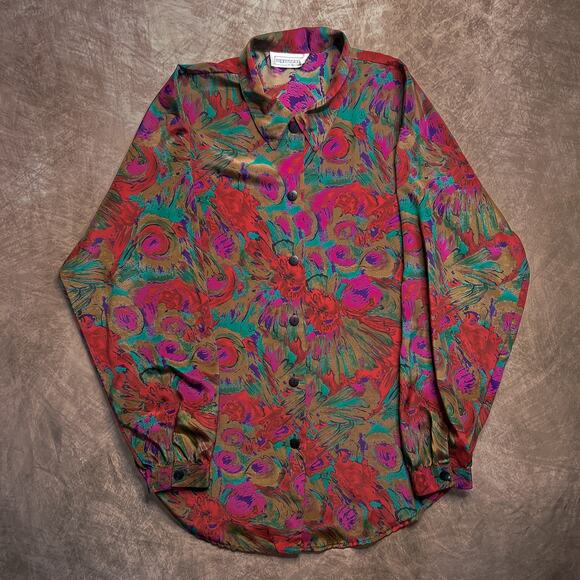 Impressions of California Vintage 80s Abstract Floral Button Up Shirt Multicolor - Picture 1 of 5